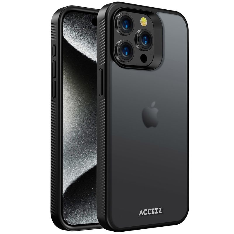 Foto van Accezz rugged frosted backcover iphone 15 pro max telefoonhoesje zwart