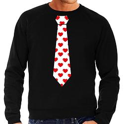 Foto van Valentijn thema sweater / trui hartjes stropdas zwart voor heren 2xl - feesttruien
