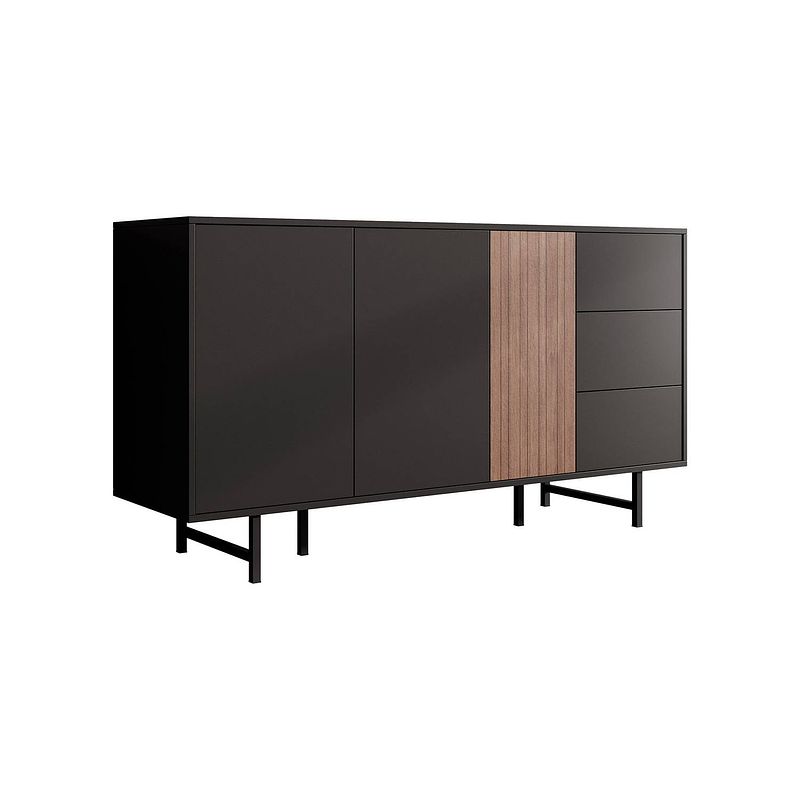 Foto van Meubella dressoir prince - zwart - eiken - 150 cm