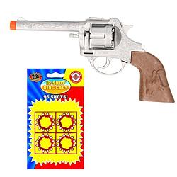 Foto van Cowboy speelgoed revolver/pistool metaal 12 schots plaffertjes - verkleedattributen