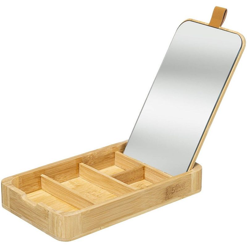 Foto van Sieraden/make-up houder/box met spiegel rechthoek 24 x 3 cm van bamboe hout - make-up dozen