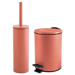 Foto van Spirella badkamer/toilet accessoires set - toiletborstel en pedaalemmer - 3l - metaal - terracotta - badkameraccessoires