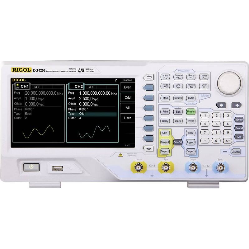 Foto van Rigol dg4202 functiegenerator 0.000001 hz - 200 mhz 2-kanaals sinus, blok, puls, ruis, arbitrair, driehoek