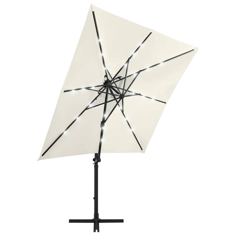 Foto van The living store tuinparasol - led-verlichting - uv-beschermend - zand - 250x230 cm - aluminium paal