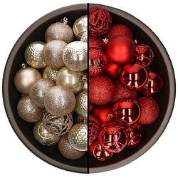 Foto van 74x stuks kunststof kerstballen mix van champagne en rood 6 cm - kerstbal