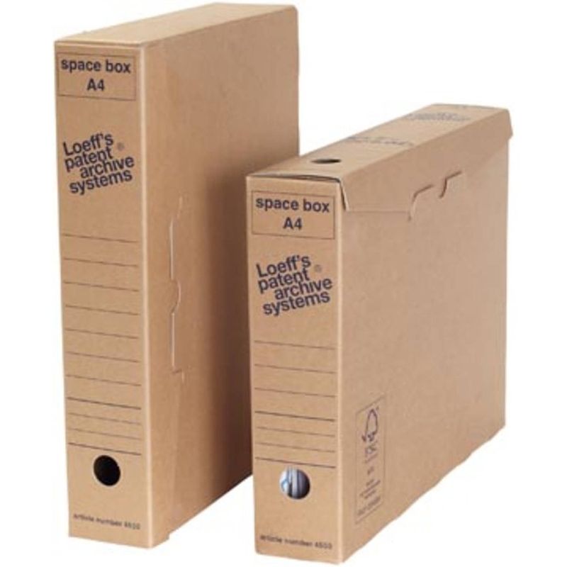 Foto van Loeff's archiefdoos space box, ft 320 x 240 x 60 mm, bruin, pak van 8 stuks