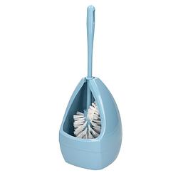 Foto van Wc-borstel/toiletborstel met randreiniger inclusief houder lichtblauw 39.5 cm van kunststof - toiletborstels