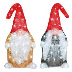 Foto van 2x stuks kerstverlichting led figuren voor buiten gnome/dwerg 44 cm met 60 lampjes helder wit - kerstverlichting figuur