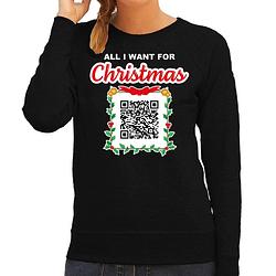 Foto van Kerst qr code kersttrui stappen zonder qr code dames zwart - foute kerstsweater xs - kerst truien