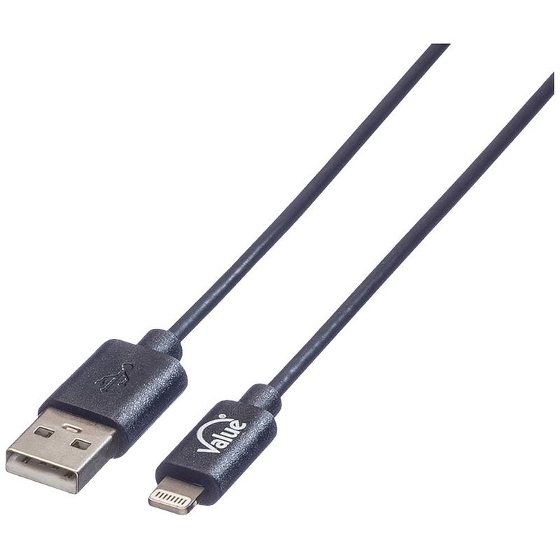 Foto van Value usb-kabel usb 2.0 usb-a stekker, apple lightning stekker 0.15 m zwart afgeschermd 11.99.8326