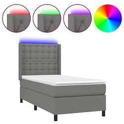 Foto van The living store boxspring bed - donkergrijs - 203 x 103 x 118/128 cm - led-verlichting - pocketvering matras -