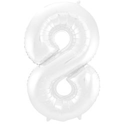 Foto van Folat folieballon cijfer 8 metallic mat 86 cm wit