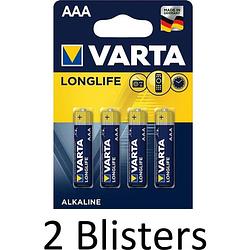 Foto van 8 stuks (2 blisters a 4 st) varta longlife aaa batterijen