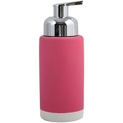 Foto van Msv zeeppompje/dispenser enzo - keramiek - fuchsia roze - 6.5 x 18 cm - 275 ml - zeeppompjes