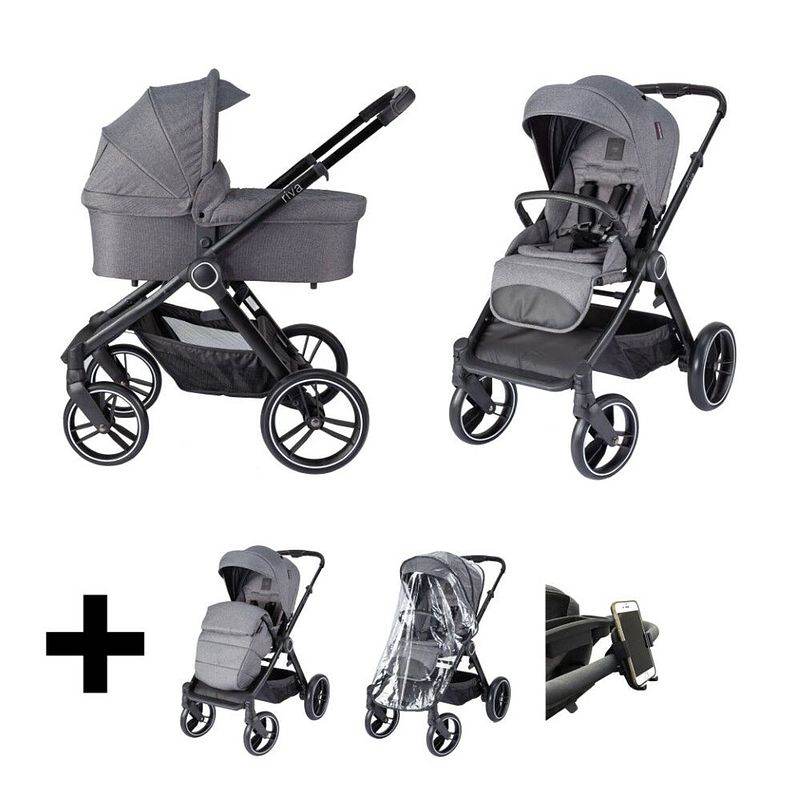 Foto van Born lucky kinderwagen 3 in 1 riva grey + cybex autostoel