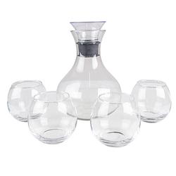 Foto van Clayre & eef karaf met glazen 1740 ml / 375 ml glas rond waterkan wijnkaraf transparant waterkan wijnkaraf