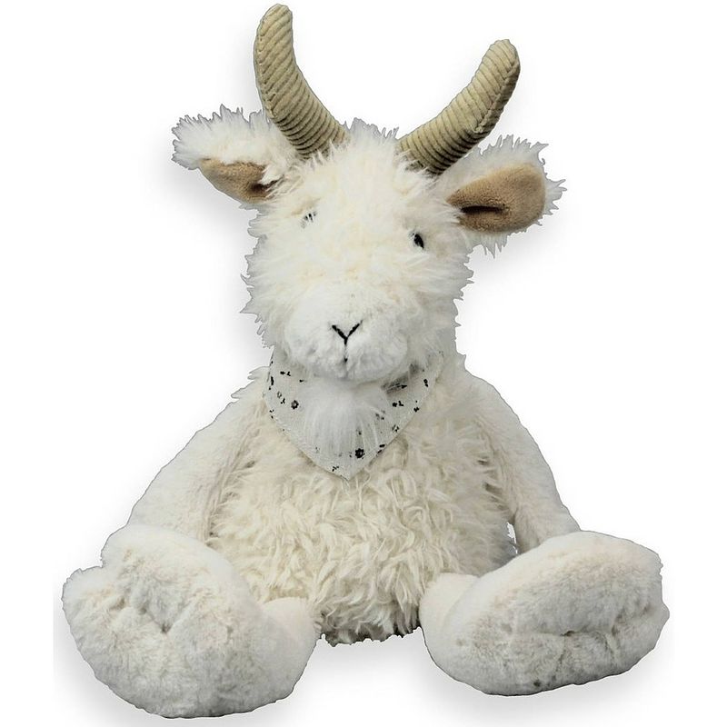 Foto van Inware pluche geit knuffeldier - wit - zittend - 23 cm - knuffel boederijdieren