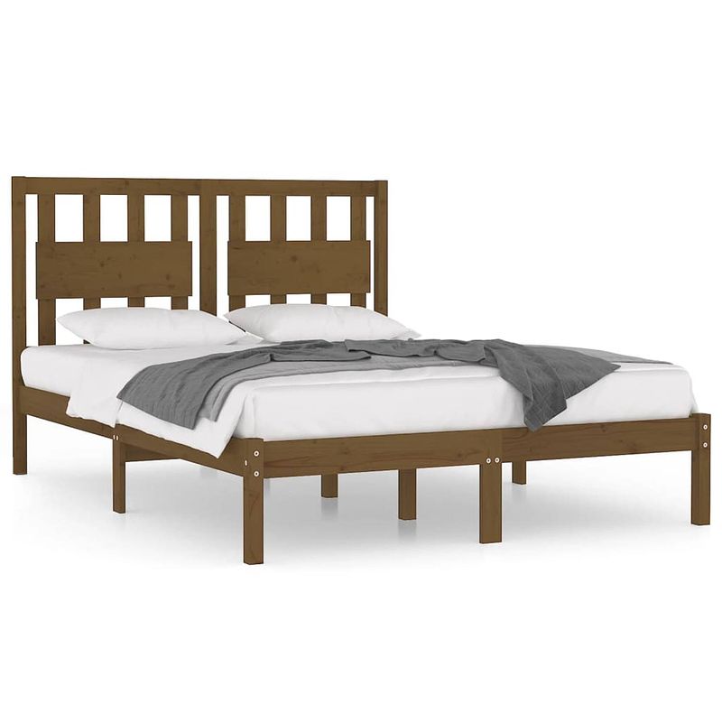 Foto van The living store houten bedframe - massief grenenhout - 205.5 x 165.5 x 31 cm - honingbruin