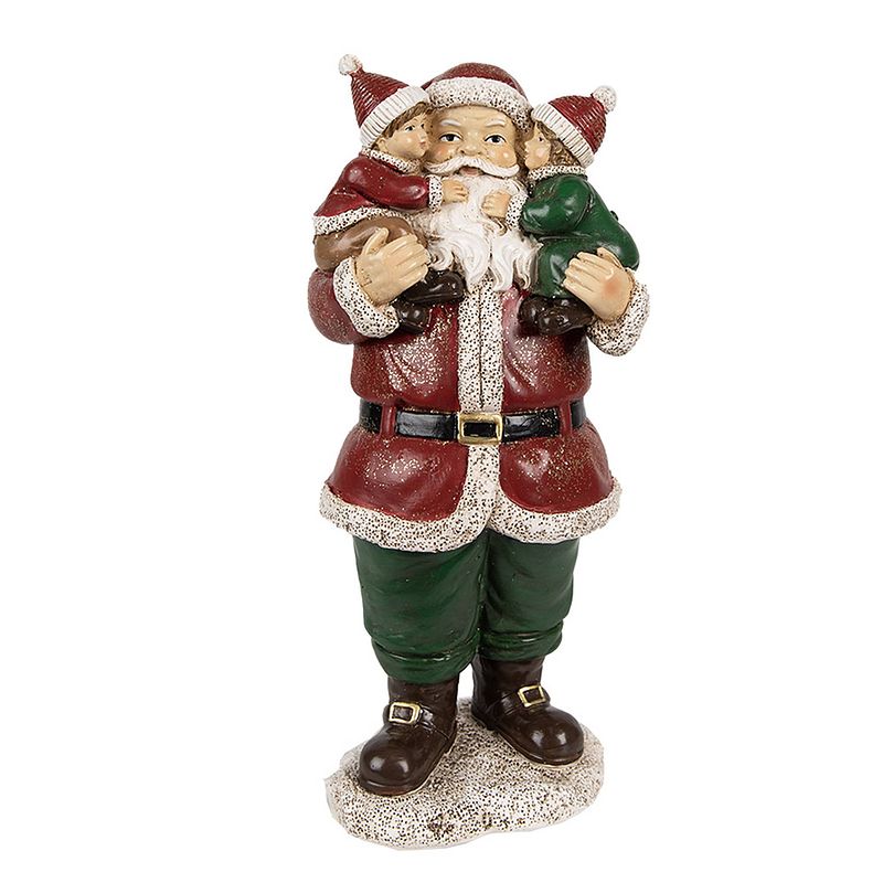 Foto van Clayre & eef beeld kerstman 10x8x21 cm rood polyresin kerstdecoratie rood kerstdecoratie