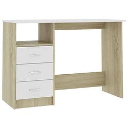 Foto van Vidaxl bureau met lades 110x50x76 cm spaanplaat wit sonoma eikenkleur