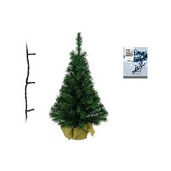 Foto van Groene kunst kerstboom 90 cm inclusief helder witte kerstverlichting - kunstkerstboom