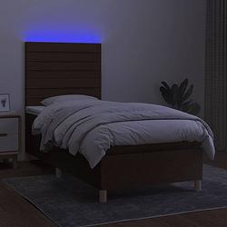 Foto van The living store boxspring - donkerbruin - 203 x 100 x 118/128 cm - led-verlichting - pocketvering matras -