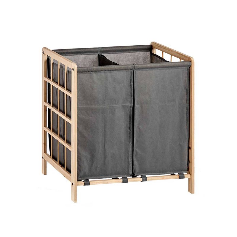 Foto van Orange85 wasmand - 2 vakken - wassorteerder - grijs - 59,5x33x60cm - hout