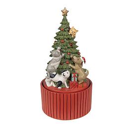 Foto van Clayre & eef muziekdoos kerstboom ø 14x27 cm groen rood polyresin kerstdecoratie groen kerstdecoratie