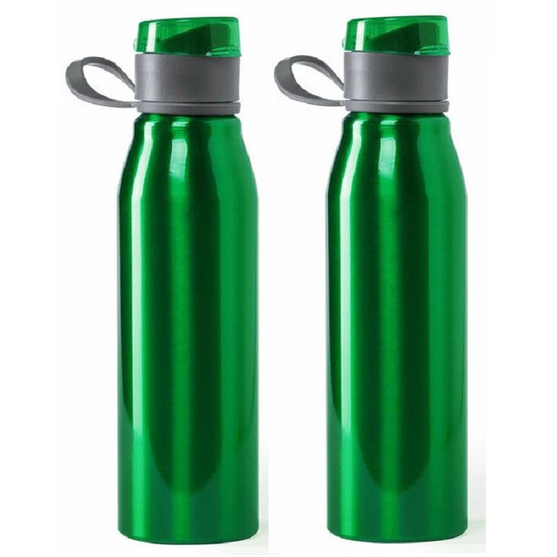 Foto van Aluminium waterfles/drinkfles - 2x - metallic groen - met schroefdop - 700 ml - drinkflessen