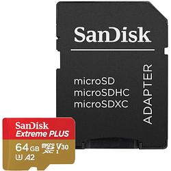 Foto van Sandisk extreme plus microsdxc 64 gb + sd adapter 200 mb/s 90 mb/s