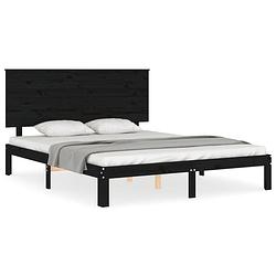 Foto van The living store massief grenenhouten bedframe - zwart - 203.5 x 163.5 x 82.5 cm - multiplex lattenbodem