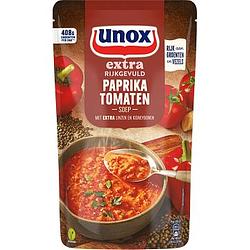 Foto van Unox extra rijkgevuld soep in zak paprika tomaten 570ml aanbieding bij jumbo | 2 stazakken 570 ml