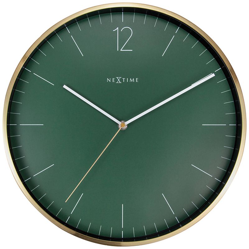 Foto van Wandklok nextime - ø 34 cm - glas/ metaal - mos groen - 'sessential gold's