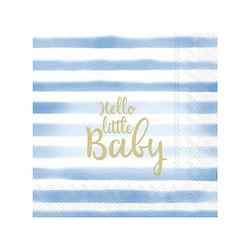 Foto van 40x blauwe 3-laags servetten hello little baby 33 x 33 cm - feestservetten