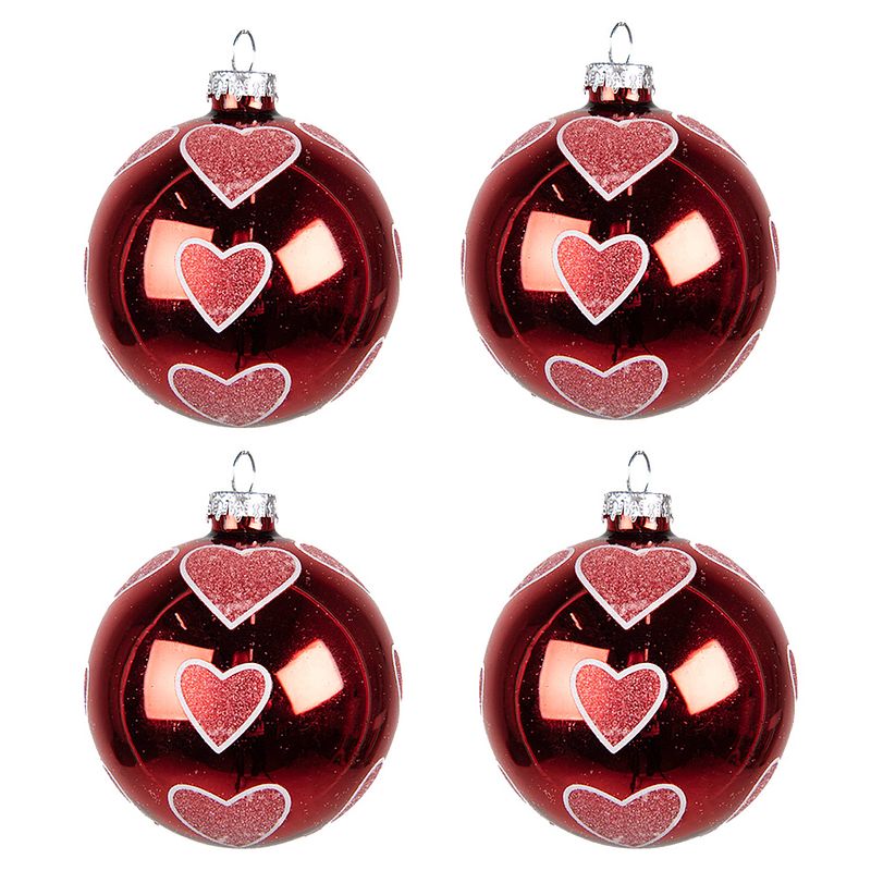 Foto van Clayre & eef kerstballen set van 4 ø 8 cm rood glas kerstdecoratie kerstversiering kerstboomversiering rood