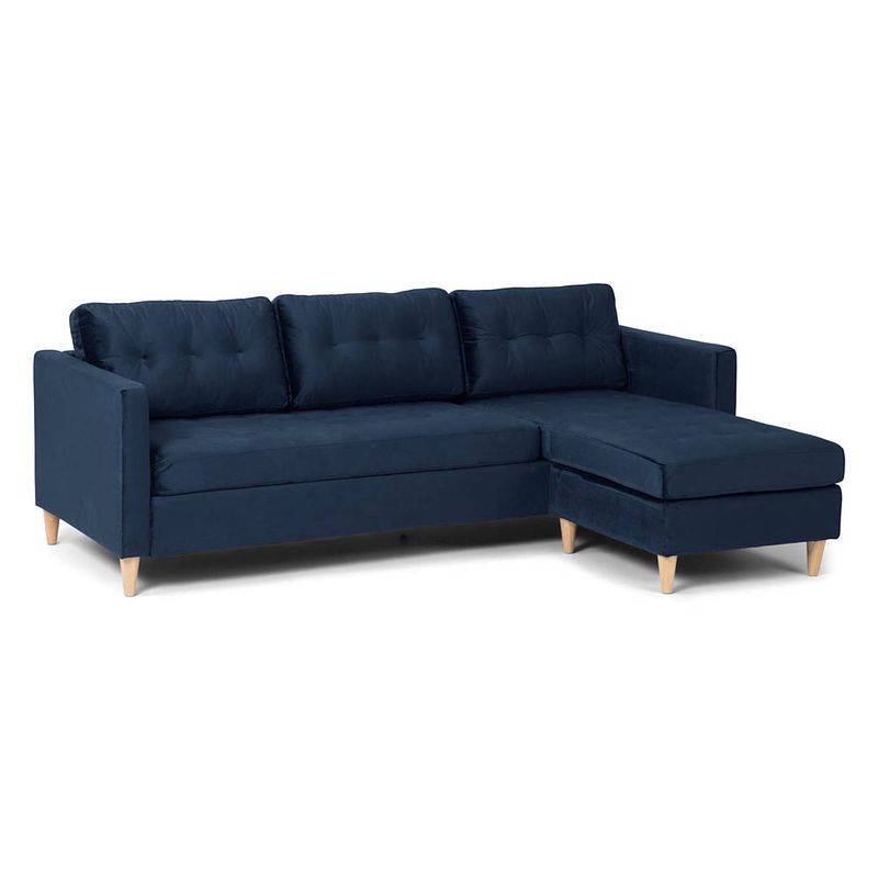 Foto van Mars bank ba2, chaise longue naar rechts of links gedraaid in velour blauw.