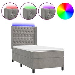 Foto van The living store boxspring bed - fluweel - pocketvering - led - 203 x 93 x 128 cm - lichtgrijs