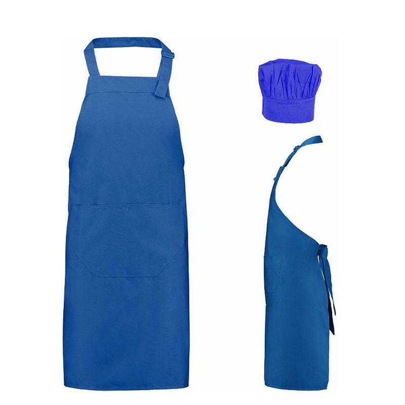 Foto van Benza schort keukenschort voor volwassenen 75 x 85 cm en koksmuts - kobaltblauw
