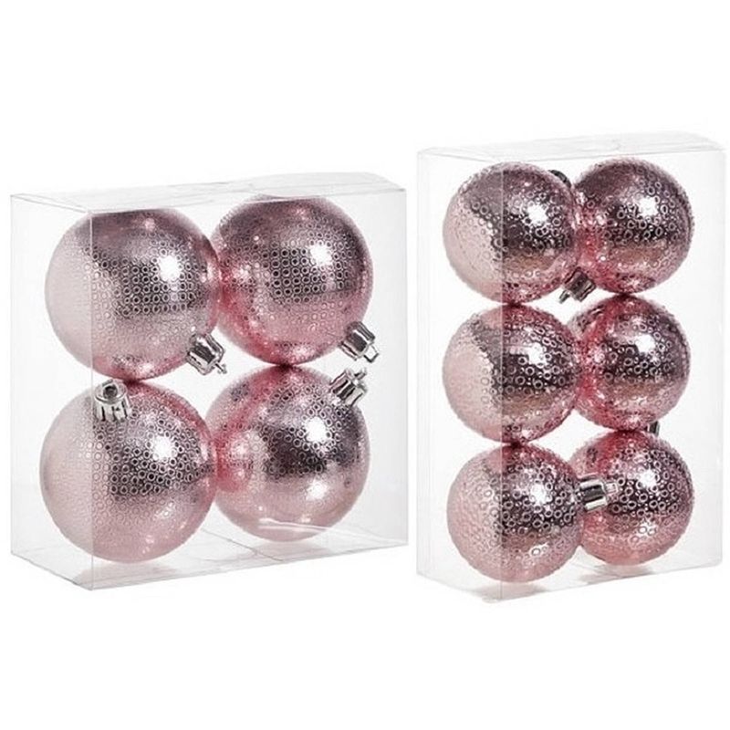 Foto van Kerstversiering set circel-motief kerstballen roze 6 - 8 cm - pakket van 26x stuks - kerstbal