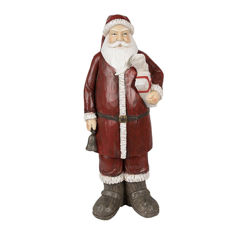 Foto van Clayre & eef beeld kerstman 18x14x46 cm rood polyresin kerstdecoratie rood kerstdecoratie