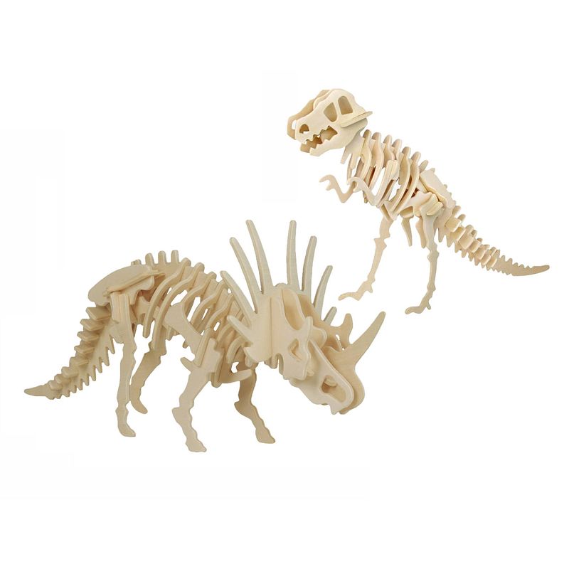 Foto van Houten 3d dino puzzel bouwpakket set t-rex en styracosaurus - 3d puzzels