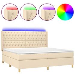 Foto van The living store boxspring bed - crème - 203 x 203 x 118/128 cm - verstelbaar hoofdbord - led-verlichting -