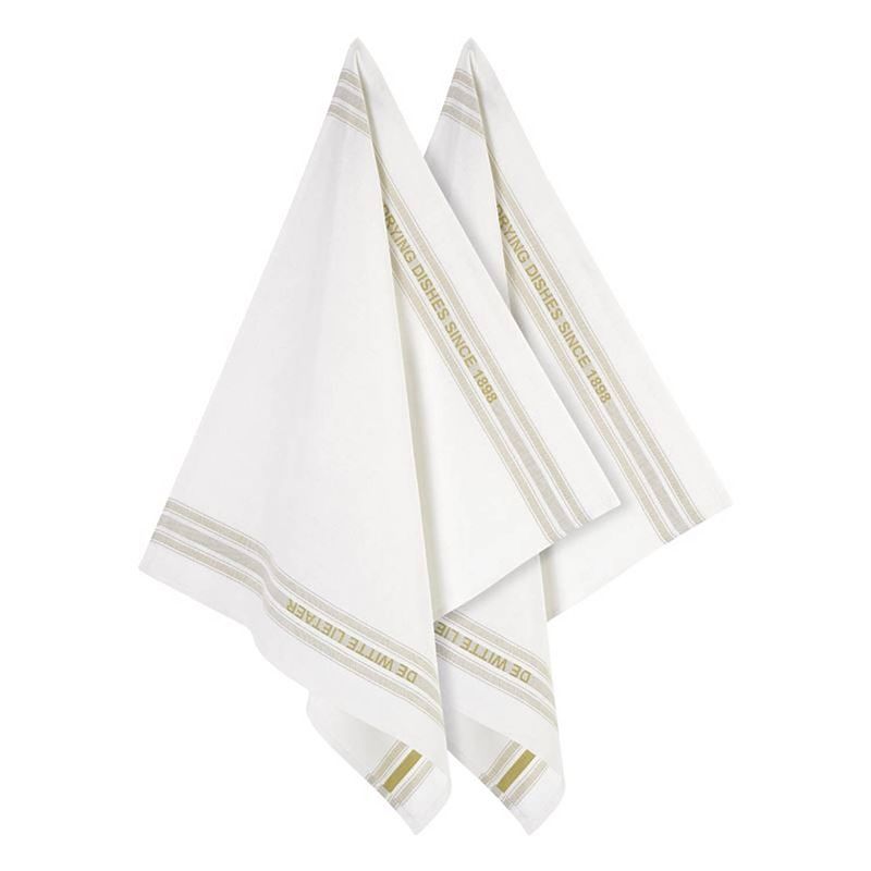 Foto van De witte lietaer dish glazendoek (set van 2) - 50% katoen - 50% linnen - off-white-yellowgreen