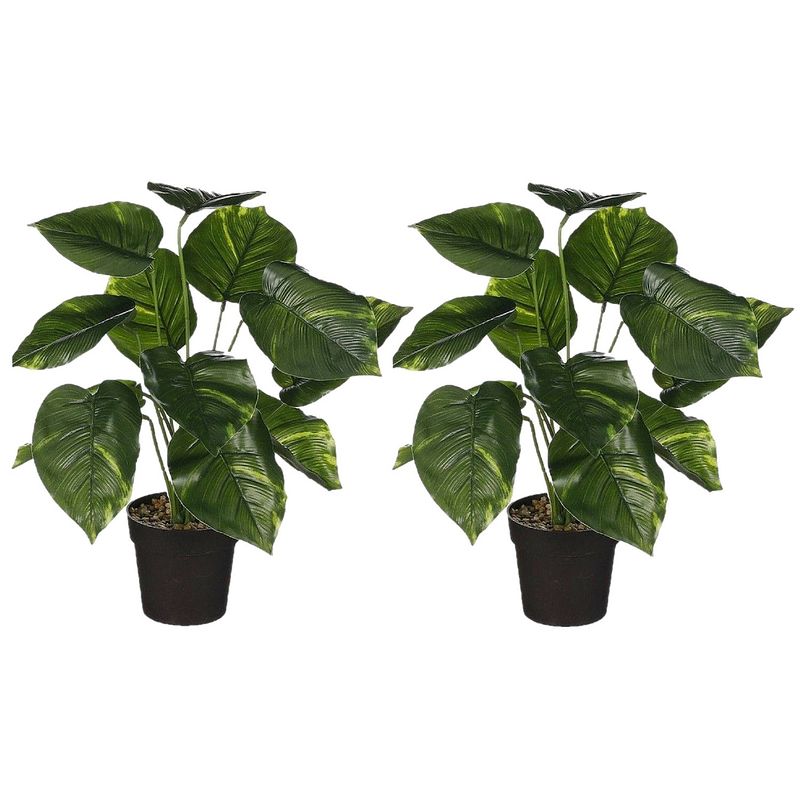 Foto van Mica decoration kunstplant philodendron - 2x - groen - h40 en d35 cm - kamerplant - kunstplanten