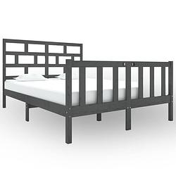 Foto van The living store bedframe grenenhout - grijs - 195.5 x 140.5 x 69.5 cm - hoogwaardig materiaal