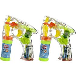 Foto van Bellenblaas speelgoed pistool - 2x - met led licht - 17 cm - plastic - bellenblaas