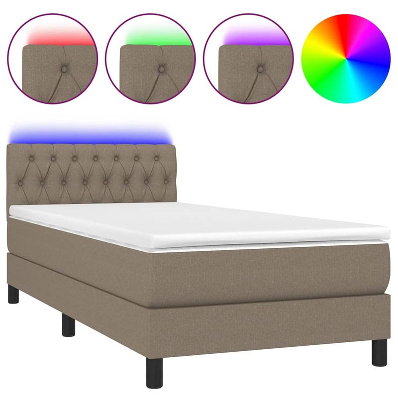 Foto van The living store boxspring bed - taupe - 203x90x78/88 cm - inclusief led-verlichting en pocketvering matras