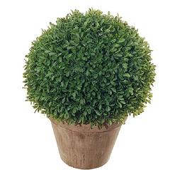 Foto van Groene buxusbol kunstplant in bruine kunststof pot 35 cm - sempervirens - woondecoratie