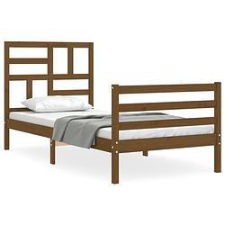 Foto van The living store massief grenenhouten bedframe - single - 205.5 x 105.5 x 104 cm - honingbruin