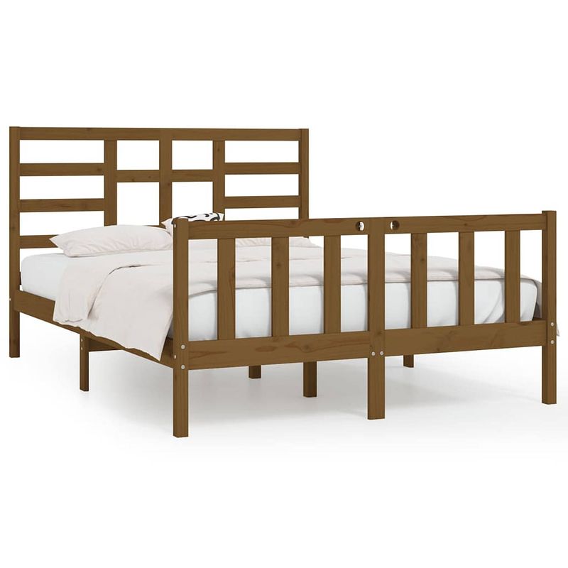 Foto van The living store bedframe grenenhout - houten - 205.5 x 126 x 104 cm - honingbruin